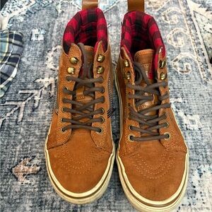 Vans Brown High-Top Sneakers with Red Accents